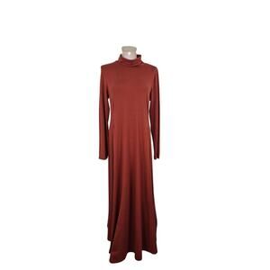Soft Surroundings Maxi Dress Medium Solid Long Sleeve Rust Orange Pockets Fall